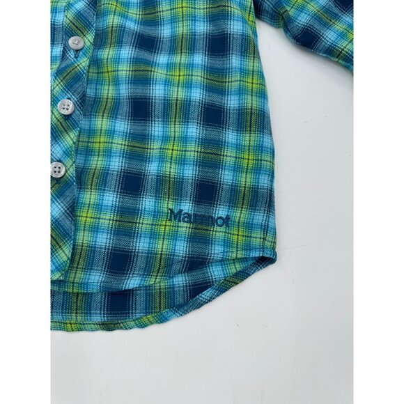Marmot Kids XS Plaid Button-Down Shirt Blue & Green Cotton/Polyester Long Sleeve - Picture 3 of 10